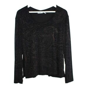 Chico's Travelers Blouse XL LongSleeved Black Paisley Stretch Lagenlook Packable